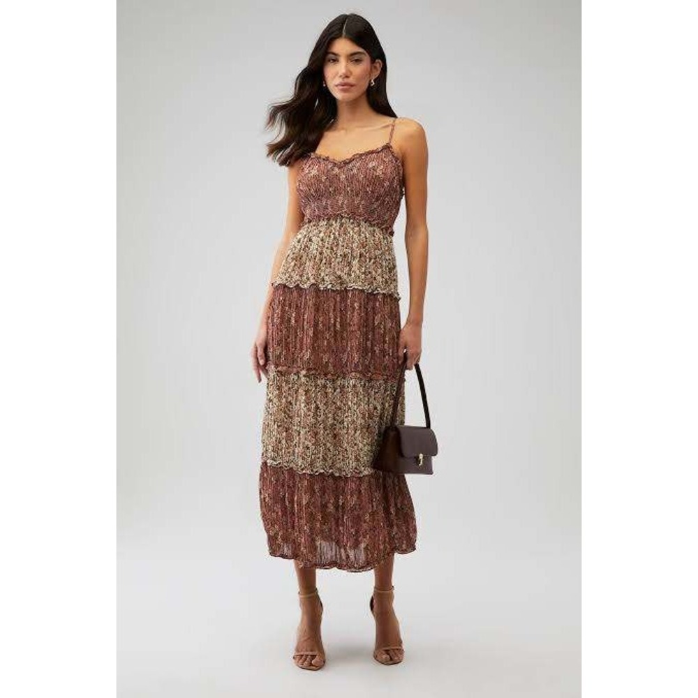 Show Me Your Mumu‎ Emira Maxi Dress Floral Print Mix Brown Pink Tiered Smocked M